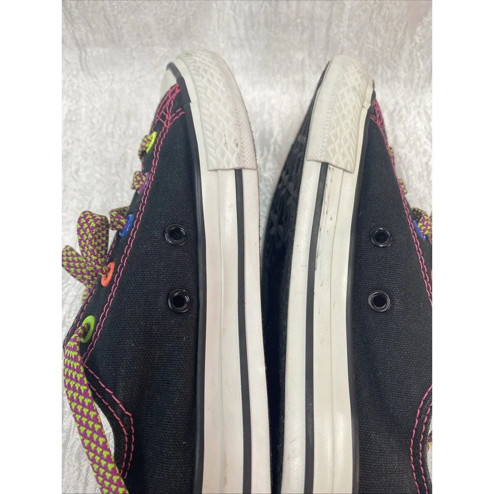 Converse All Star Neon Stitch Rainbow Tongue Black Canvas Sneaker Junior Size 1